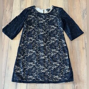 Liz Claiborne Black Lace Overlay Dress with Cream Lining